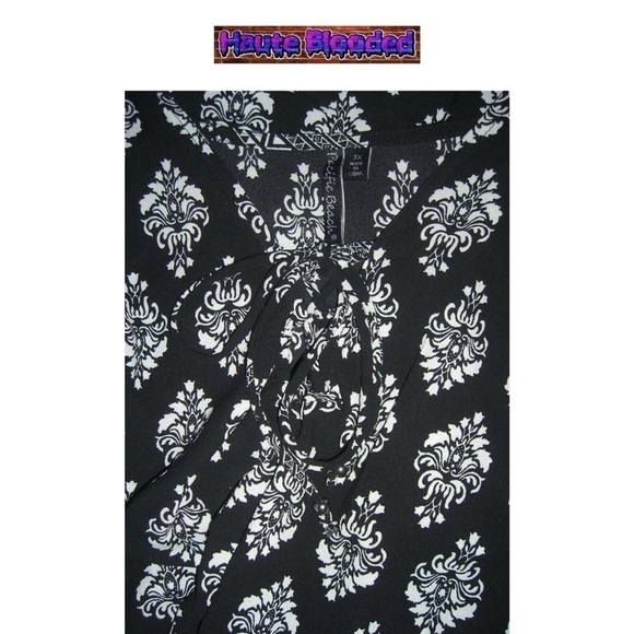 Pacific Beach Bohemian Shirt Dress Black & White Boho Print Tie Neck Plus Sz 3X - Picture 10 of 13